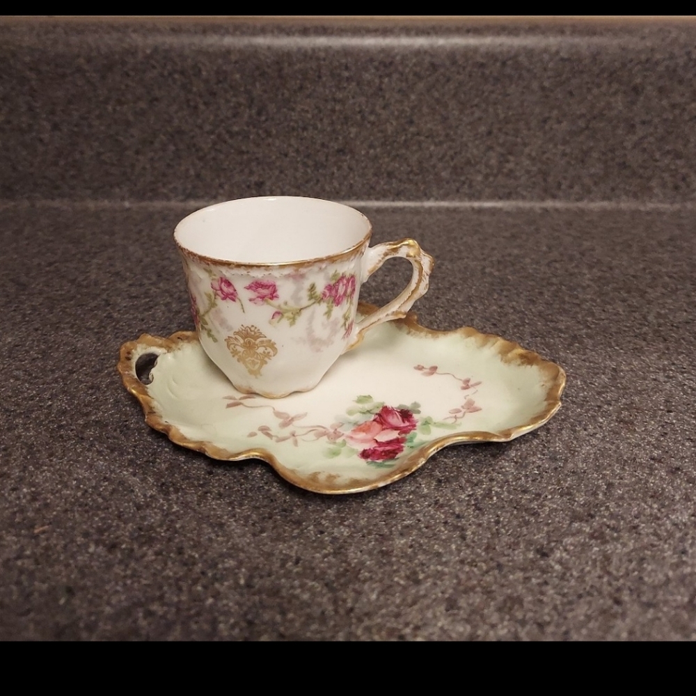 LIMOGES HAVILAND TEA CUP & BISCUIT TRAY SET Floral & Gold gilt - VERY RARE!